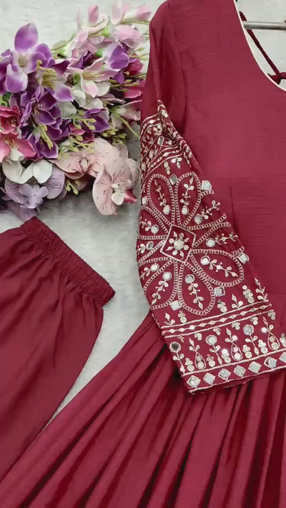 Festive Heavy Flared Georgette Anarkali Suit Set with Embroidered Dupatta