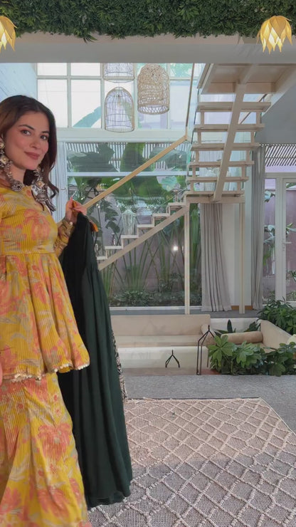 Heavy Faux Georgette Embroidered Suit Set with Palazzo & Dupatta