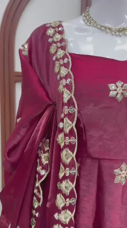 Fendy Silk Anarkali Set with Thread & Sequence Work Dupatta