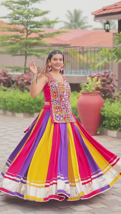Navratri Special Pure Cotton Gamathi Work Lehenga Choli with Real Mirror Work
