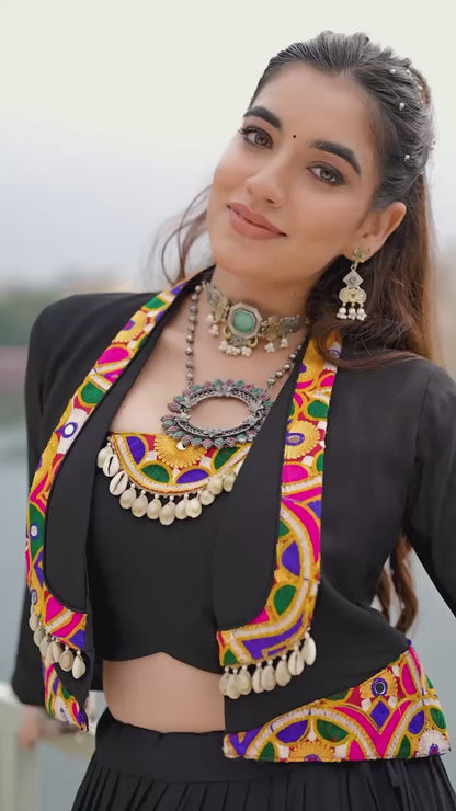 Pure Rayon Gamthi Work Lehenga Set with Mirror Work Jacket & Blouse