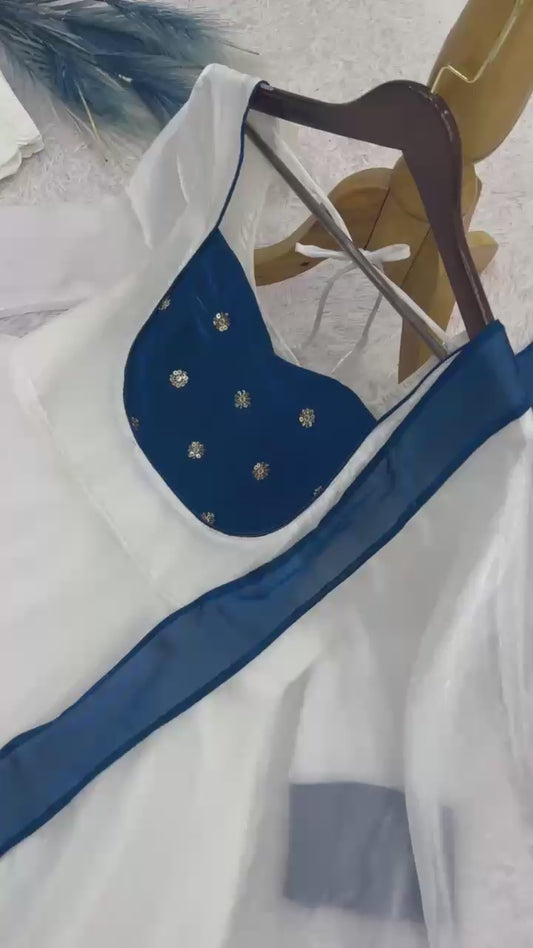 Heavy Fendy Silk Embroidered Anarkali Gown Set with Bottom & Dupatta